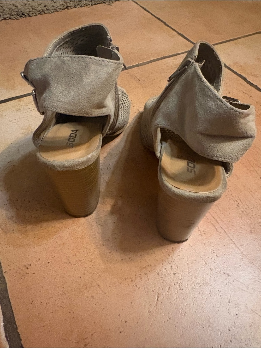 Sorel Taupe Perforated Peep-Toe Wedge Sandals - Picture 3 of 4